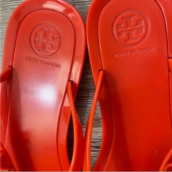 Tory Burch Thong Sandals Orange Size 9 Jelly Thong (Hard plastic)Gold Bow detail - Picture 5 of 7